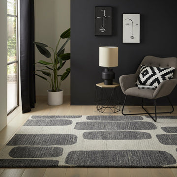 Vista Retro Modern Abstract Hand-Woven Ribbed Textured Cream/Charcoal Grey Rug-Melrose-Rug Love - The Most Loved Rug Store